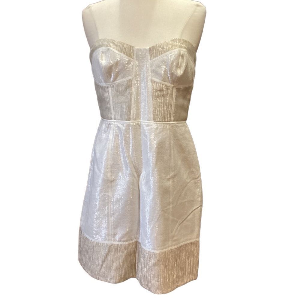 Phoebe Couture Strapless Metallic Dress Sz 8 Silk Blend